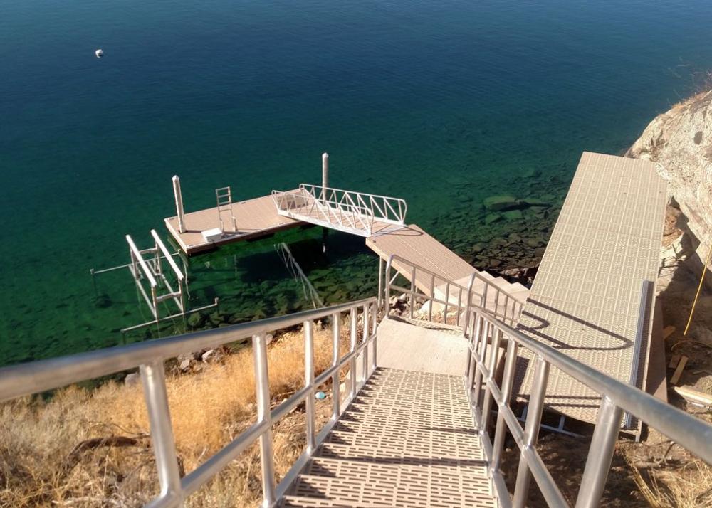 Lake Chelan dock, boat lift, and shoreline-access stairway